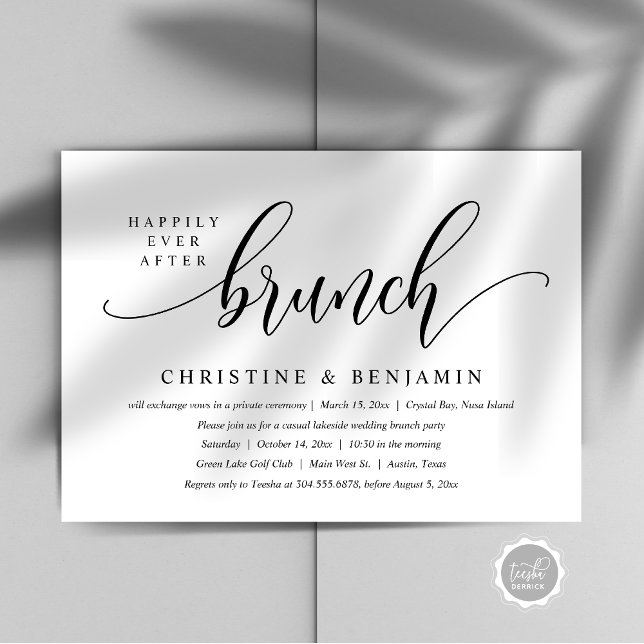 Glücklicherweise immer nach dem Brunch Elopement,  Einladung (Happily Ever After Brunch Party, Modern Script Invitation card, Printed and or digital download)