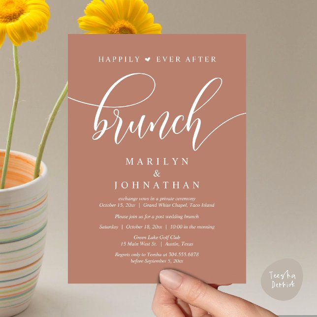 Glücklicherweise immer nach dem Brunch, Hochzeit p Einladung (Happily Ever After Brunch, Wedding Party Invitation Card PDF Modern Beautiful Terracotta Earthy)