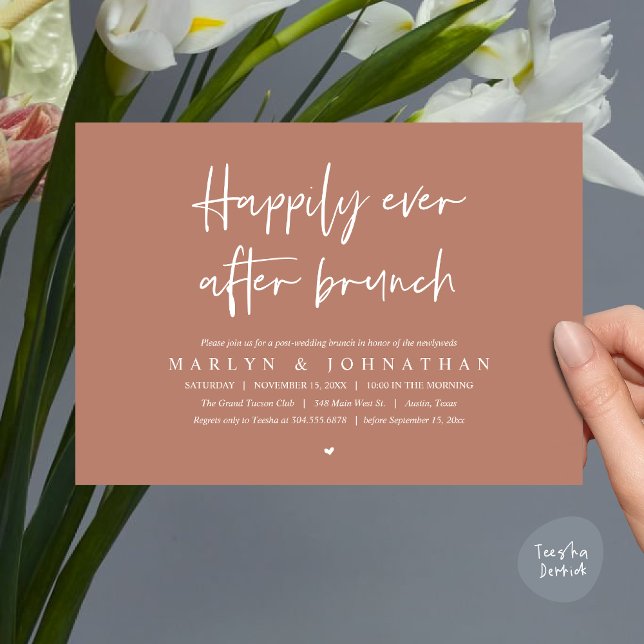 Glücklicherweise immer nach dem Brunch, Hochzeitsf Einladung (Happily Ever After Brunch, Modern Romantic Post Wedding Invitation Card, PDF, Earthy Brown)