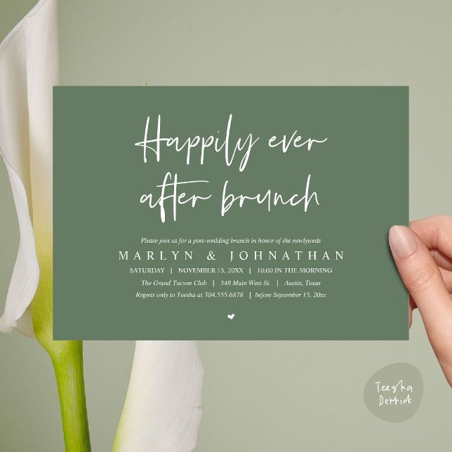 Glücklicherweise immer nach dem Brunch, Hochzeitsf Einladung (Happily Ever After Brunch, Modern Romantic Post Wedding Invitation Card, PDF, Greenery sage green)