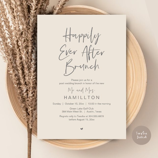 Glücklicherweise immer nach dem Brunch, Hochzeitsf Einladung (Happily Ever After Brunch The Morning After Invitation Card PDF Newlyweds in Aesthetic Cream Grey)