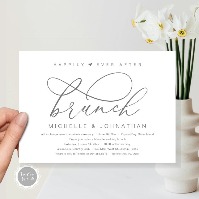 Glücklicherweise immer nach dem Brunch, modernes r Einladung (Happily Ever After Brunch Party, Invitation Card, Modern Romantic Wedding Elopement, Dark Grey )