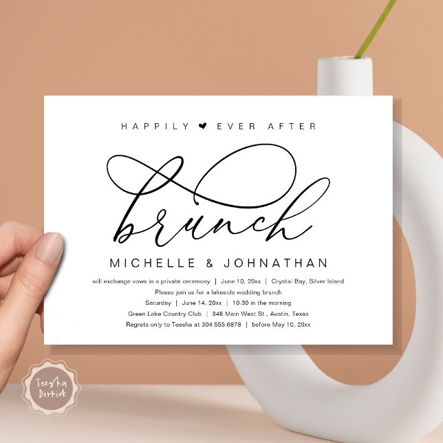 Glücklicherweise immer nach dem Brunch, modernes r Einladung (Happily Ever After Brunch Party, Invitation Card, Modern Romantic Wedding Elopement, Black and White)