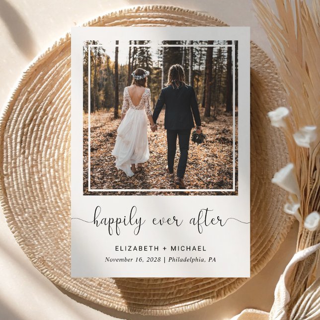 Glücklicherweise immer nach dem Foto Hochzeit Empf Ankündigung (An elegant Happily Ever After Party Invitation to set the tone for an unforgettable event)