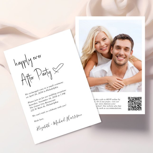 Glücklicherweise immer nach dem Foto QR Code Hochz Einladung (An chic Happily Ever After Party all-in-one invitation for your wedding celebration)
