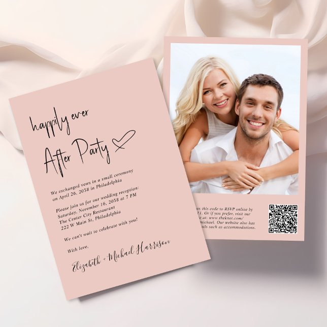 Glücklicherweise immer nach dem Foto QR Code Hochz Einladung (An chic Happily Ever After Party all-in-one invitation for your wedding celebration)