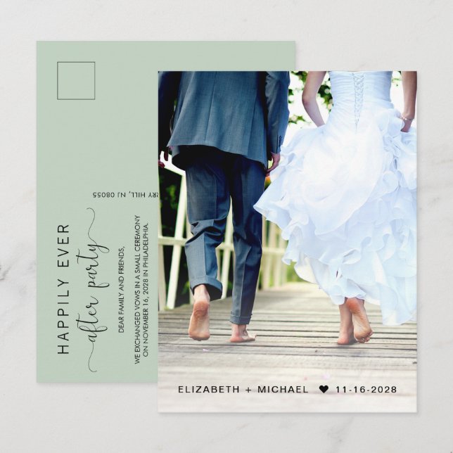 Glücklicherweise immer nach dem Foto Sage Green Em Einladungspostkarte (Vorne/Hinten)