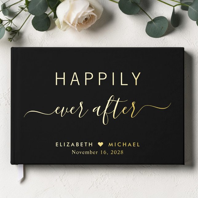 Glücklicherweise immer nach dem Foto Schwarze Hoch Gästebuch (Happily Ever After Photo Black Wedding Foil Guest Book)