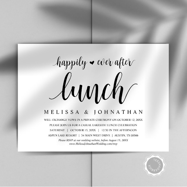 Glücklicherweise immer nach dem Hochzeitsessen Einladung (Happily Ever After Wedding Elopement Lunch Celebration Invitation Card, Downloadable, Modern Rustic)