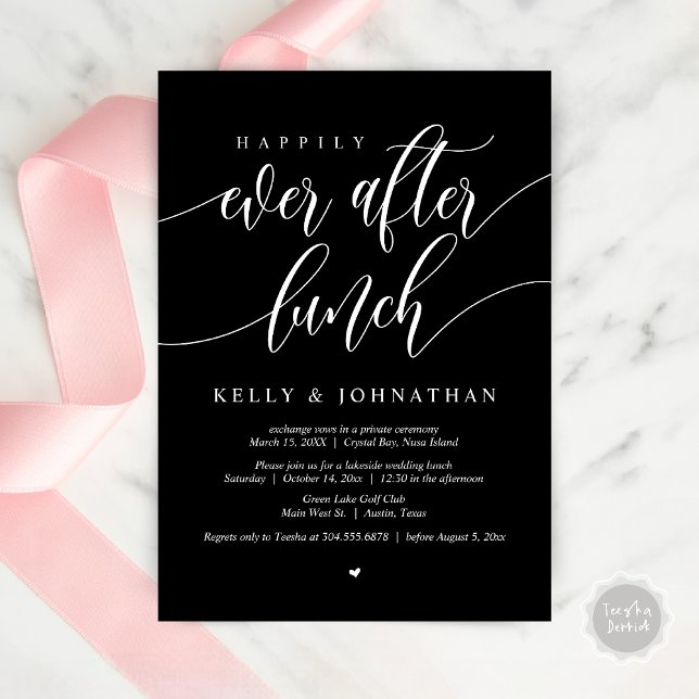 Glücklicherweise immer nach dem Hochzeitsessen, in Einladung (Happily Ever After Wedding Lunch Invitation Card, PDF, Modern Calligraphy, in Classy Black)