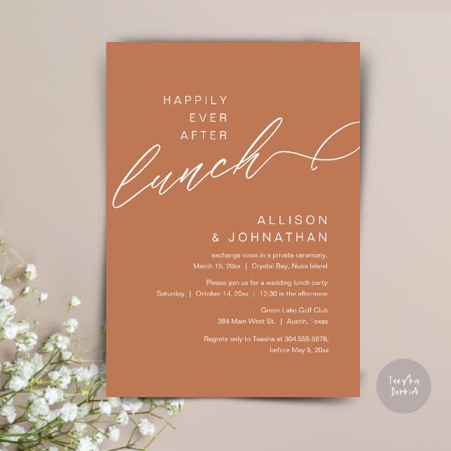 Glücklicherweise immer nach dem Mittagessen, Hochz Einladung (Happily Ever After Lunch, Wedding, Copper Brown Invitation card, pdf)