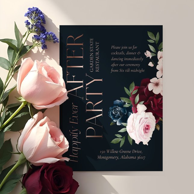 Glücklicherweise immer nach dem Party Burgund & Na Begleitkarte (Happily Ever After Party Burgundy & Navy Florals Enclosure Card)