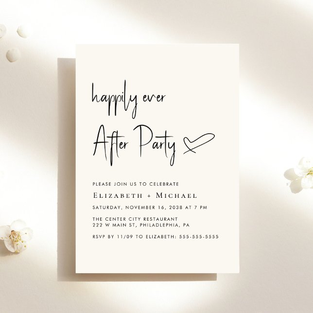 Glücklicherweise immer nach dem Party Creme Hochze Einladung (An chic Happily Ever After Party invitation for your wedding celebration)