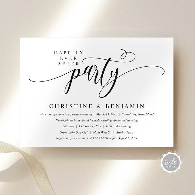 Glücklicherweise immer nach dem Party, der Entfalt Einladung (Happily Ever After Party, Elopement, Modern Script Invitation Card, Digital Download, Email Attached)