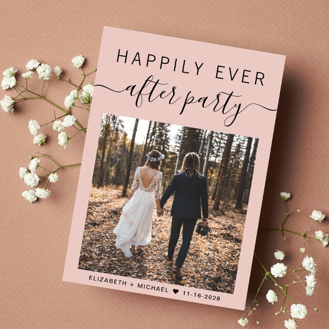 Glücklicherweise immer nach dem Party Foto Blush W Ankündigung (An chic Happily Ever After Party Invitation to set the tone for an unforgettable event)
