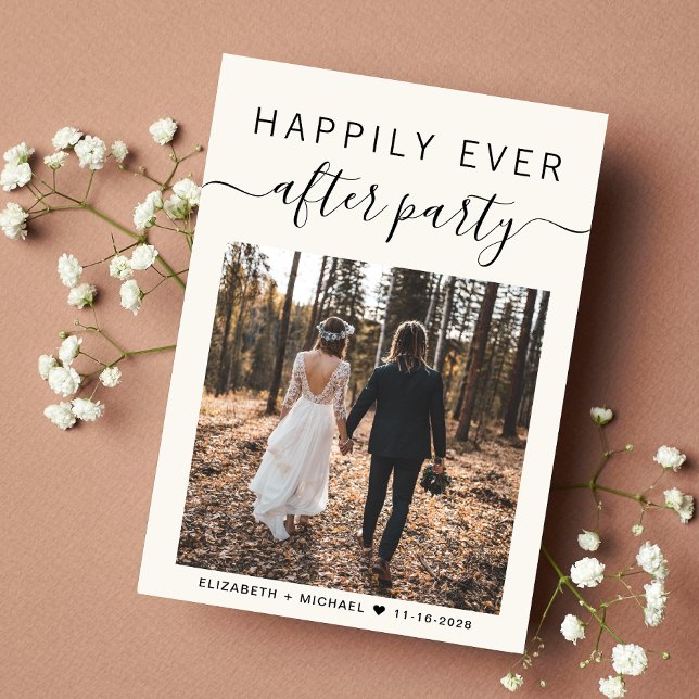 Glücklicherweise immer nach dem Party Foto Creme H Ankündigung (A chic Happily Ever After Party Invitation to set the tone for an unforgettable event)