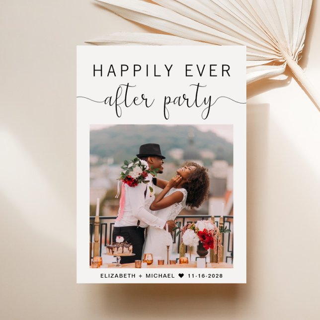 Glücklicherweise immer nach dem Party Foto Hochzei Ankündigung (An elegant Happily Ever After Party Invitation to set the tone for an unforgettable event)