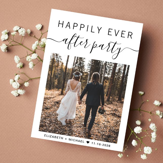 Glücklicherweise immer nach dem Party Foto Hochzei Ankündigung (An chic Happily Ever After Party Invitation to set the tone for an unforgettable event)