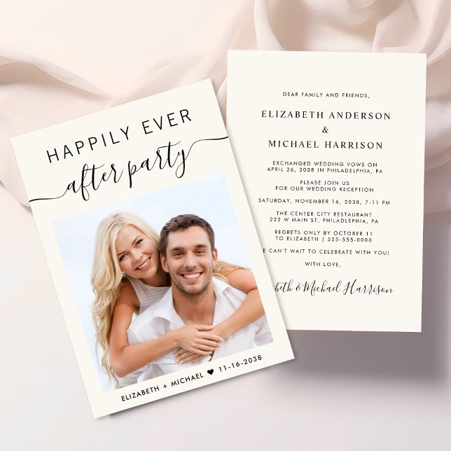 Glücklicherweise immer nach dem Party Foto Hochzei Einladung (A chic Happily Ever After Party Invitation to set the tone for an unforgettable event)