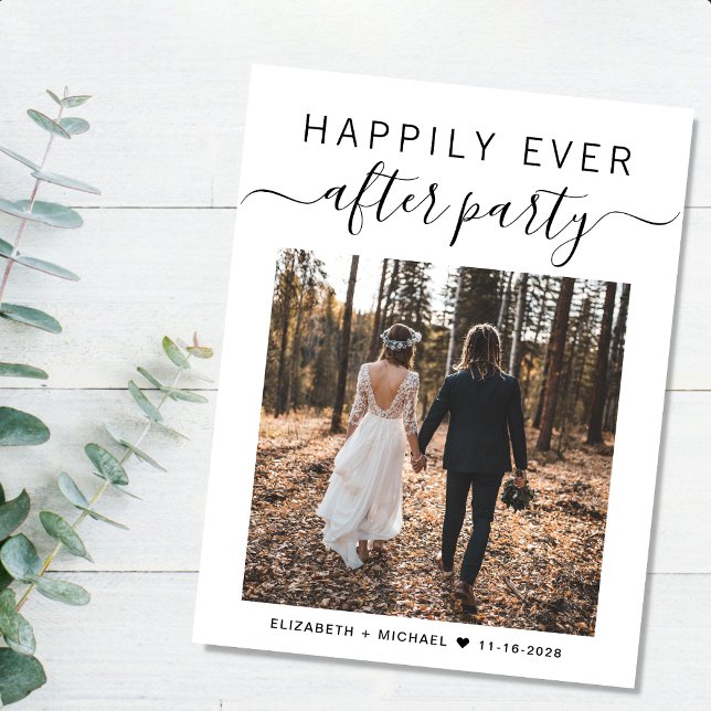 Glücklicherweise immer nach dem Party Foto QR Code Ankündigungspostkarte (An chic Happily Ever After Party postcard invitation for your wedding celebration)