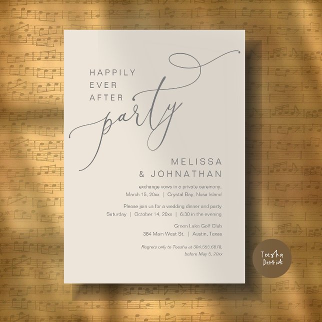 Glücklicherweise immer nach dem Party Hochzeit Abe Einladung (Happily Ever After Party, Romantic Wedding Dinner and Dancing Invitation Card, PDF, in Cream Grey)