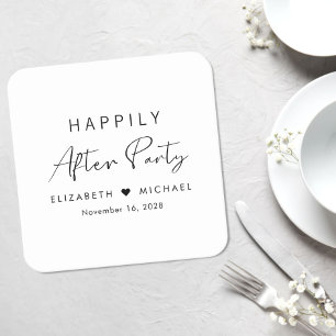 Glücklicherweise immer nach dem Party Hochzeit Emp Rechteckiger Pappuntersetzer