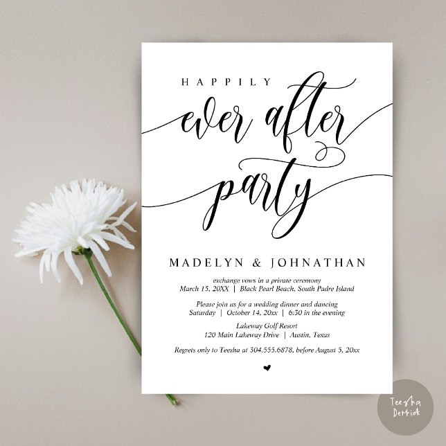 Glücklicherweise immer nach dem Party, Hochzeitses Einladung (Happily Ever After Party, Modern Calligraphy Wedding Dinner Invitation Card, PDF, in Black and White)