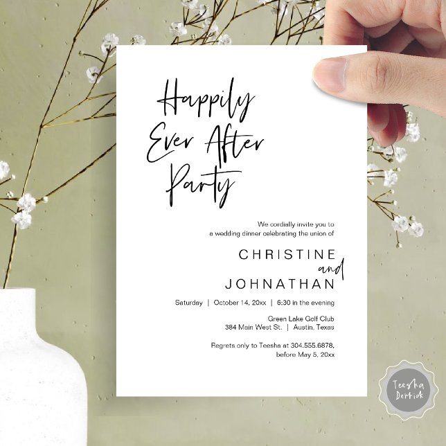 Glücklicherweise immer nach dem Party, Hochzeitsfe Einladung (Happily Ever After Party, Modern Wedding Dinner Dancing Invitation Card, PDF, Black and White)