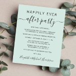 Glücklicherweise immer nach dem Party Minze Hochze<br><div class="desc">Das elegante und preisgünstige helle Minzgrün-Ambiente oder die private Hochzeitsankündigung und Hochzeitsempfang oder Party Einladung der Feier. Die Vorderseite zeigt "Happily Ever After Party" in einer Mischung aus einfacher Typografie und einem trendigen Drehbuch mit Swashes, Ihrer personalisierten Hochzeitsankündigung und Empfang-Einladung und Ihren Namen in einem signaturähnlichen Skript. Auf der Rückseite...</div>