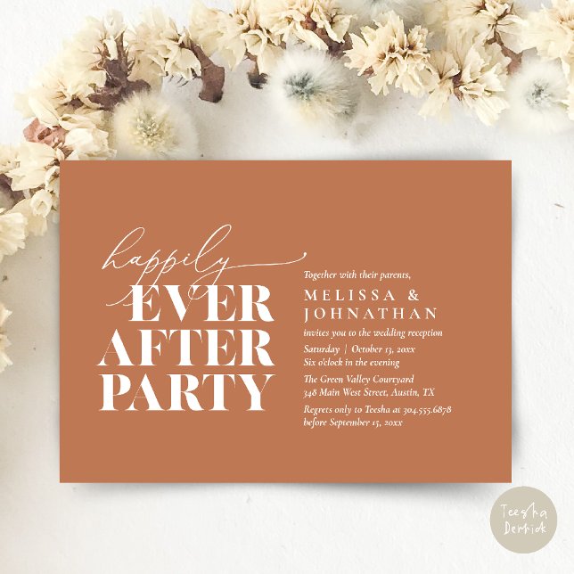 Glücklicherweise immer nach dem Party, moderne Hoc Einladung (Happily Ever After Party, Modern Wedding Reception Dinner Invitation Card pdf Copper Brown)