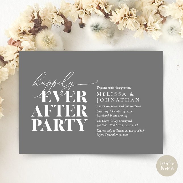 Glücklicherweise immer nach dem Party, moderne Hoc Einladung (Happily Ever After Party, Modern Wedding Reception Dinner Invitation Card pdf Dark Grey)