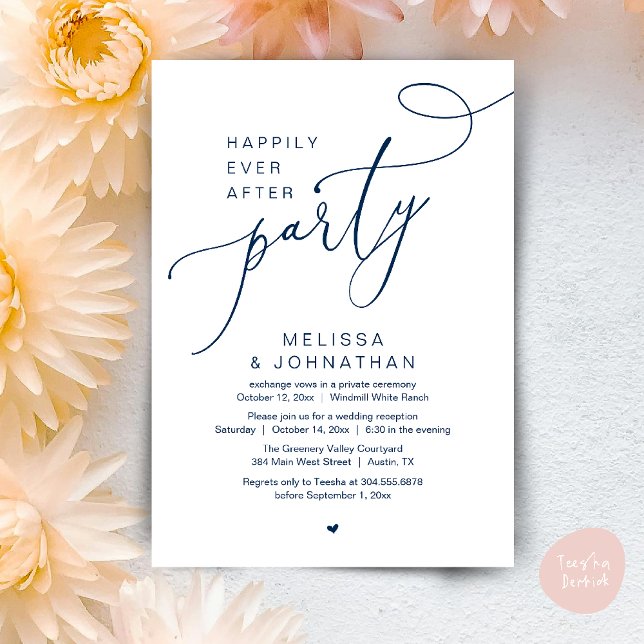 Glücklicherweise immer nach dem Party Moderne Hoch Einladung (Happily Ever After Party Modern Wedding Reception Dinner Brunch Lunch Invites card PDF Navy Blue)