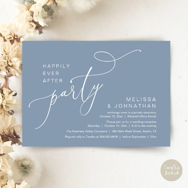 Glücklicherweise immer nach dem Party Moderne Hoch Einladung (Happily Ever After Party Modern Wedding Reception Dinner Brunch Lunch Invites card PDF Dusty Blue)
