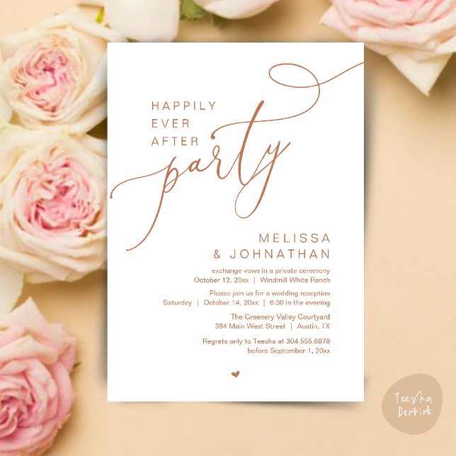 Glücklicherweise immer nach dem Party Moderne Hoch Einladung (Happily Ever After Party Modern Wedding Reception Dinner Brunch Lunch Invites card PDF Copper Brown)