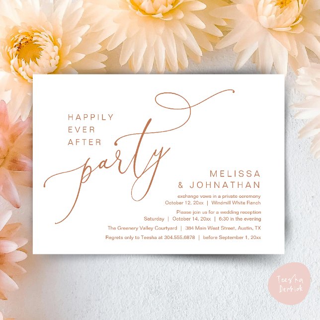Glücklicherweise immer nach dem Party Moderne Hoch Einladung (Happily Ever After Party Modern Wedding Reception Dinner Brunch Lunch Invites card PDF Copper Brown)