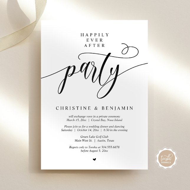 Glücklicherweise immer nach dem Party, moderne Sch Einladung (Happily Ever After Party, Wedding Elopement, Modern Calligraphy Script, Post wed dinner celebration)