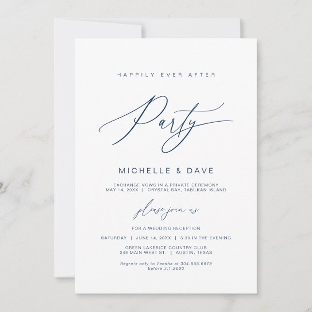 Glücklicherweise immer nach dem Party, Navy Blue S Einladung (Vorderseite)