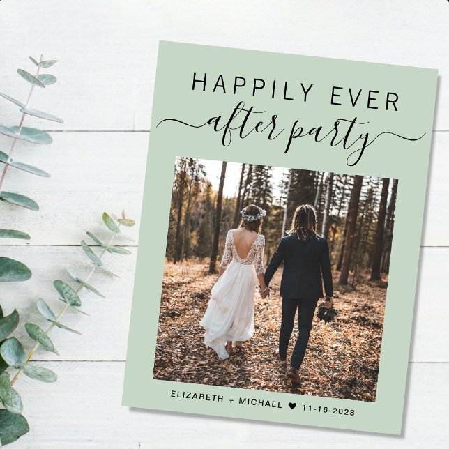 Glücklicherweise immer nach dem Party QR Code Foto Ankündigungspostkarte (An chic Happily Ever After Party postcard invitation for your wedding celebration)