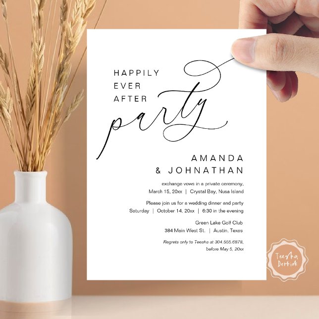 Glücklicherweise immer nach dem Party, romantische Einladung (Happily Ever After Party, Modern Romantic Wedding Dinner Invitation Card in Black and White)