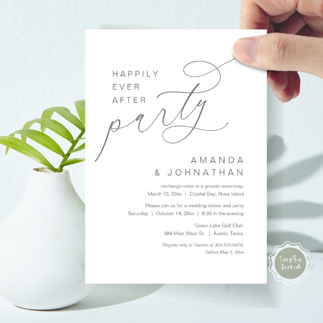 Glücklicherweise immer nach dem Party, romantische Einladung (Happily Ever After Party, Modern Romantic Wedding Dinner Invitation Card in Dark Grey)