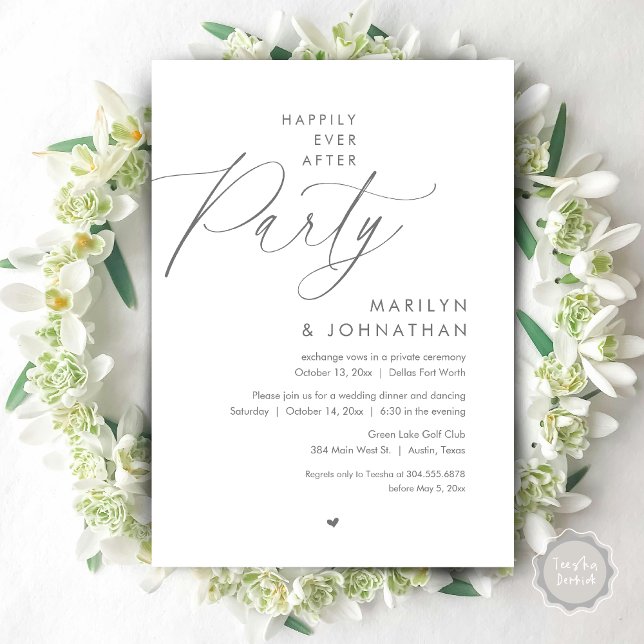Glücklicherweise immer nach dem Party, romantische Einladung (Happily Ever After Party, Modern Romantic Wedding Dinner Invitation Card, PDF, in Dark Grey Cream)