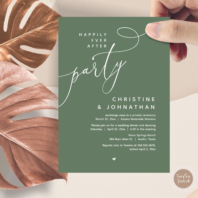 Glücklicherweise immer nach dem Party, romantische Einladung (Romantic Happily Ever After Party, Modern Wedding Dinner Invitation Card, PDF, Forest Sage Green)