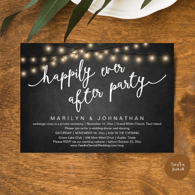 Glücklicherweise immer nach dem Party, rustikales  Einladung (Happily Ever After Party, Rustic Wedding Dinner Dancing Invitation Card, PDF, Chalkboard Background)