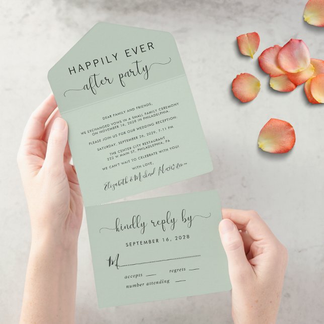 Glücklicherweise immer nach dem Party Sage Green W All In One Einladung (Von Creator hochgeladen)