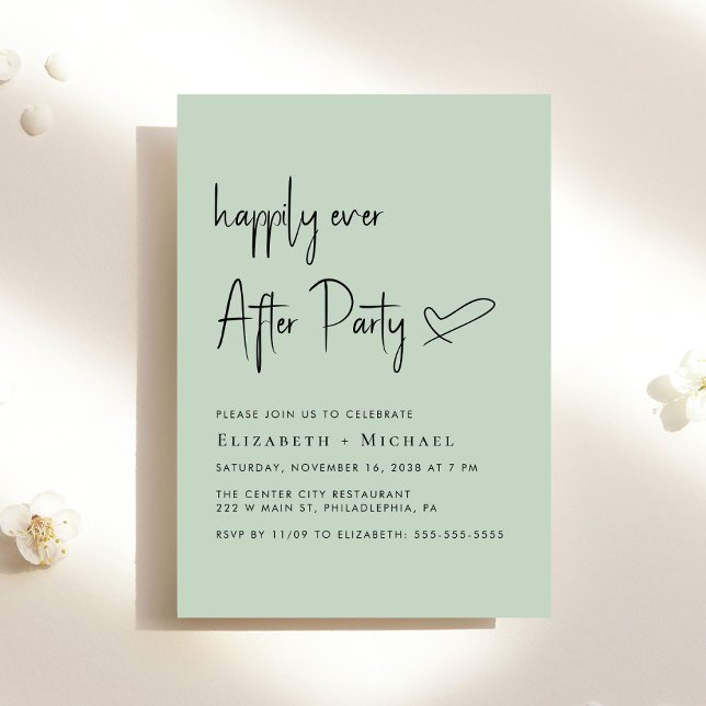 Glücklicherweise immer nach dem Party Sage Hochzei Einladung (An chic Happily Ever After Party invitation for your wedding celebration)