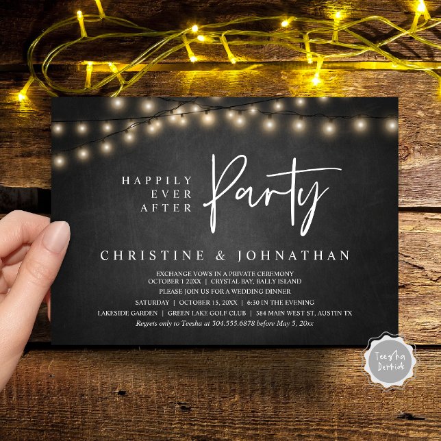 Glücklicherweise immer nach dem Party, String Ligh Einladung (Happily Ever After party, String Lights Cottage Chalkboard, Wedding Elopement Invitation Cards)