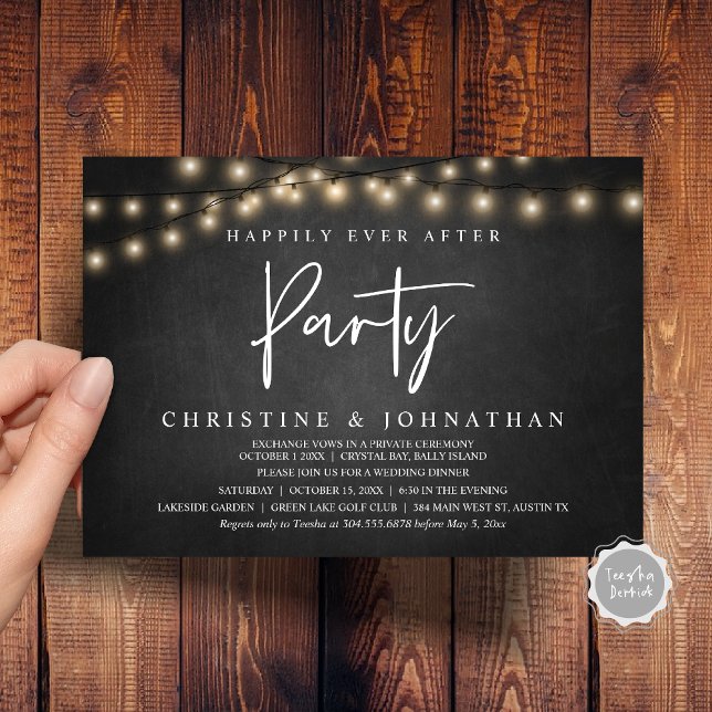 Glücklicherweise immer nach dem Party, String Ligh Einladung (Happily Ever After party, String Lights chalkboard background, Wedding Elopement Invitation Cards)