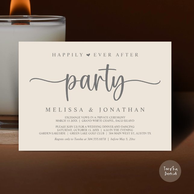 Glücklicherweise immer nach dem Party, String Ligh Einladung (Happily Ever After Party, Elopement Dinner Dancing, Rustic Cottage Invitation Card, PDF, Cream Grey)