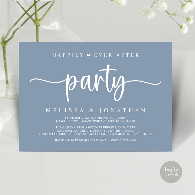 Glücklicherweise immer nach dem Party, String Ligh Einladung (Happily Ever After Party, Elopement Dinner Dancing, Rustic Cottage Invitation Card, PDF, Dusty Blue)