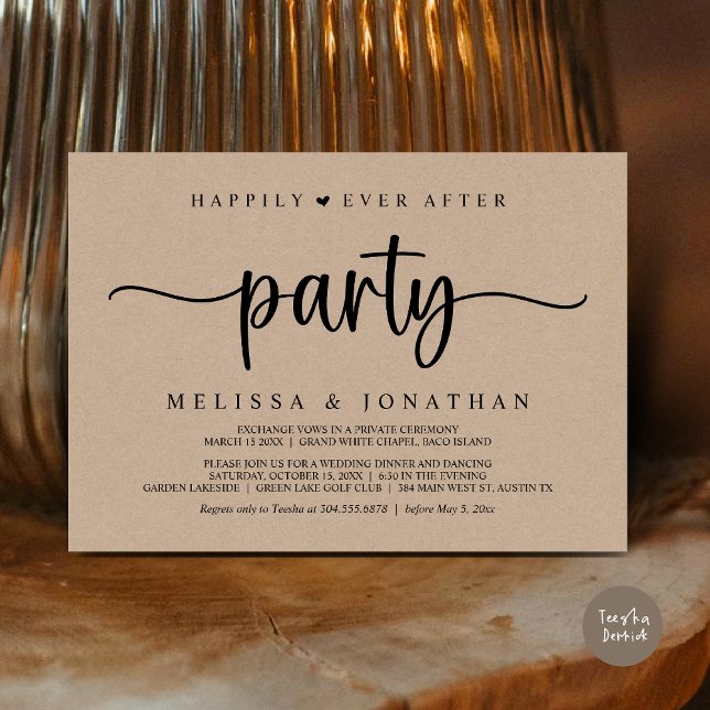 Glücklicherweise immer nach dem Party, String Ligh Einladung (Happily Ever After Party, Elopement Dinner Dancing, Rustic Cottage Invitation Card, PDF, Brown Kraft)